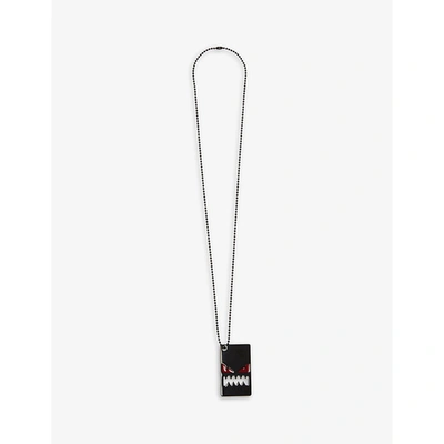 Shop Fendi Corner Bugs Chain Link Black-toned Metal Necklace In Multi