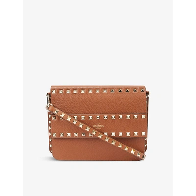 Shop Valentino Womens Selleria Tan Rockstud Rowstud Leather Cross-body Bag