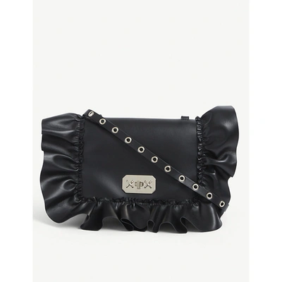 Shop Red Valentino Audrey Ruffle-trim Leather Cross-body Bag In Nero