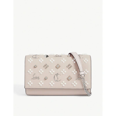 Shop Christian Louboutin Paloma Leather Clutch Bag In Rose /white Silver