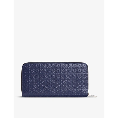 Shop Loewe Anagram-embossed Zip-around Leather Wallet In Navy Blue