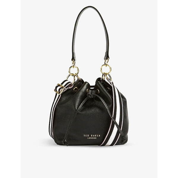 Ted Baker Womens Jet-black Aminah Webbing-strap Leather Bucket Bag 1 Size |  ModeSens