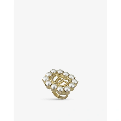 Shop Gucci Womens Gg Marmont Glass-pearl And Gold-tone Large Ring L