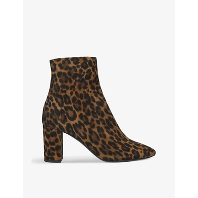 Shop Saint Laurent Loulou Leopard-print Suede Heeled Ankle Boots In Beige