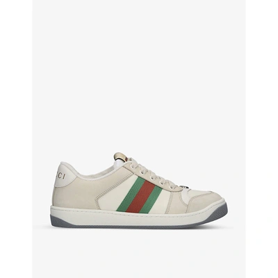 Shop Gucci Women's Screener Leather Low-top Trainers In White/comb