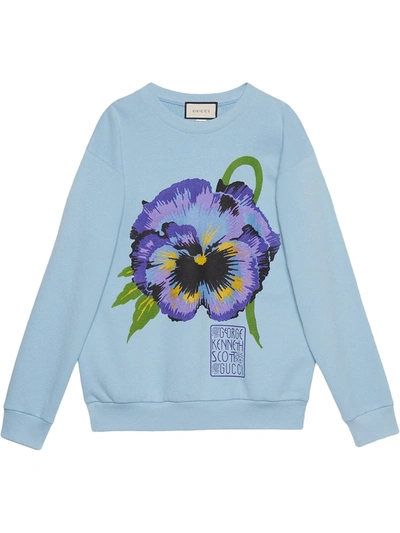Shop Gucci X Ken Scott Floral-print Sweatshirt In Blue