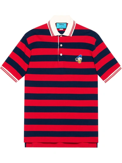 Shop Gucci X Disney Appliquéd Striped Polo Shirt In Red