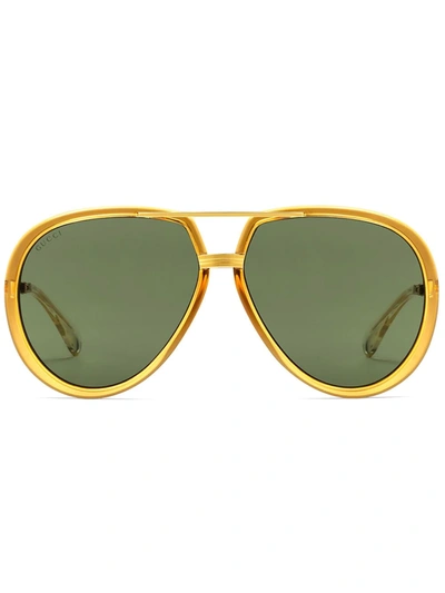 Shop Gucci Logo-engraved Aviator Sunglasses In Yellow