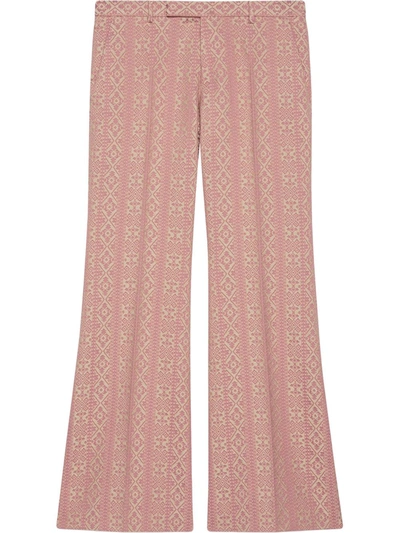 Shop Gucci Patterned-jacquard Flare Trousers In Pink