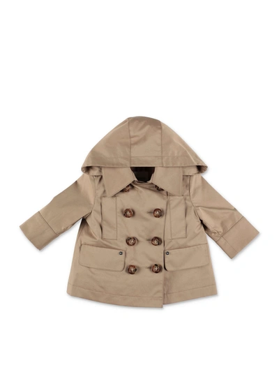 Shop Burberry Hooded Trench Coat In Honey Color In Beige