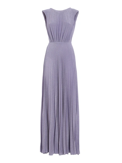 Shop Elisabetta Franchi Pleated Jersey Lame Maxi Dress In Purple
