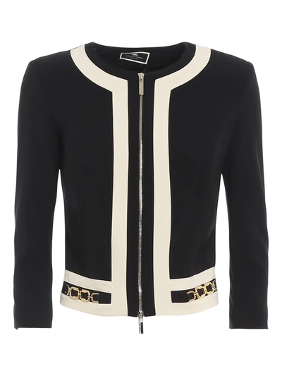 Shop Elisabetta Franchi Chain Detail Cropped Jacket In Black