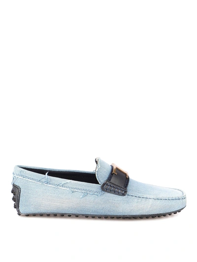 Shop Tod's Gommino Driving Denim Loafers In Light Wash