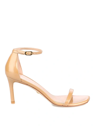 Shop Stuart Weitzman Patent Leather Amelina Sandals In Nude And Neutrals