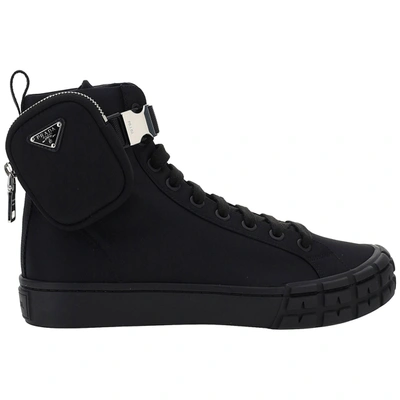 Shop Prada Men's Shoes Leather Trainers Sneakers High Top Sneakers In Black
