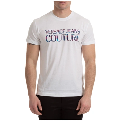 Shop Versace Jeans Couture Men's Short Sleeve T-shirt Crew Neckline Jumper In White