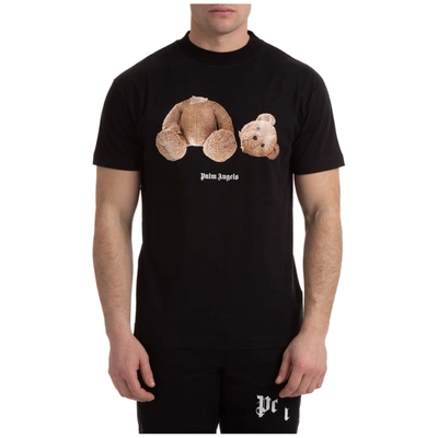 Shop Palm Angels Men's Short Sleeve T-shirt Crew Neckline Jumper Bear In Black