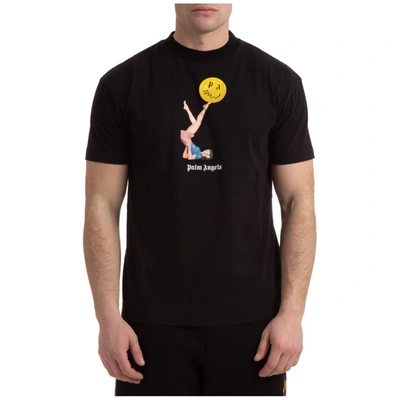 Shop Palm Angels Men's Short Sleeve T-shirt Crew Neckline Jumper Smiley Pin Up In Black