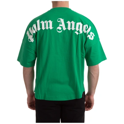 Shop Palm Angels Men's Short Sleeve T-shirt Crew Neckline Jumper Classic Logo In Green