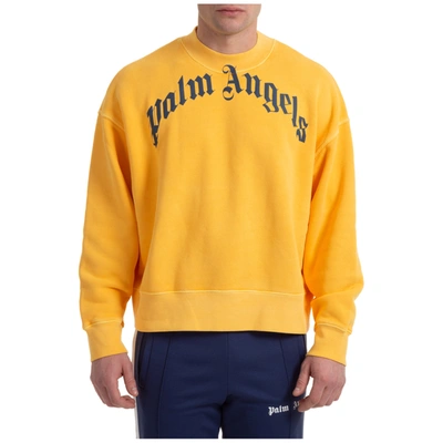 Shop Palm Angels Men's Sweatshirt Sweat  Vintage Wash Curved Logo In Yellow