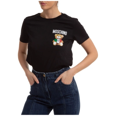 Shop Moschino Women's T-shirt Short Sleeve Crew Neck Round Teddy Bear In Black