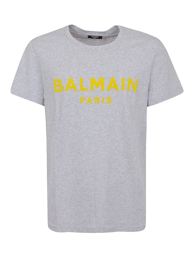 Shop Balmain Velvet Logo T-shirt In Grey