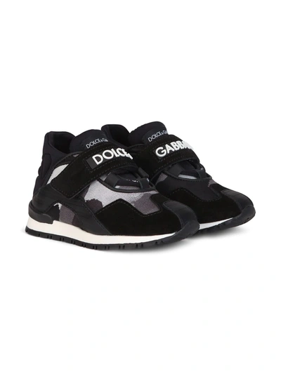 Shop Dolce & Gabbana Logo-print Touch-strap Sneakers In Black