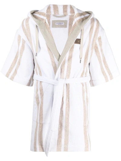 Shop Brunello Cucinelli Striped Short Robe In Neutrals