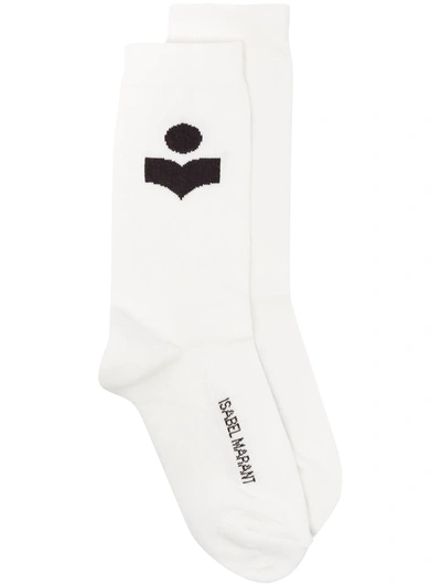 Shop Isabel Marant Logo-intarsia Socks In White