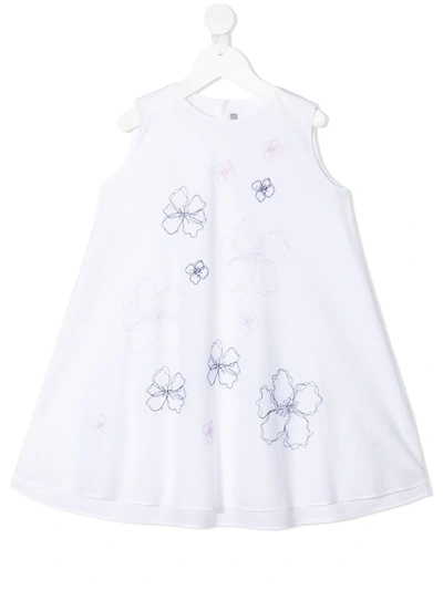 Shop Il Gufo Floral Flared Sleeveless Dress In White