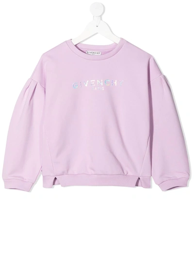 Shop Givenchy Logo Crew-neck Sweatshirt In Purple