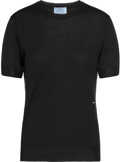 Prada Wool Short-sleeve Sweater In Black