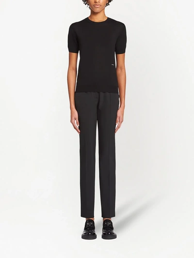 Prada Wool Short-sleeve Sweater In Black