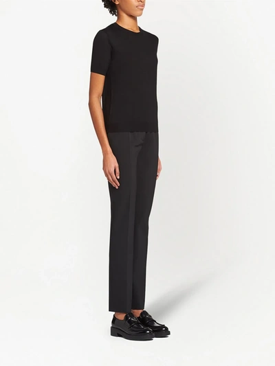 Prada Wool Short-sleeve Sweater In Black