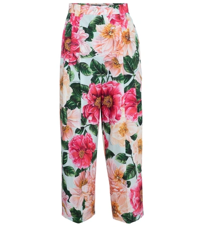 Shop Dolce & Gabbana Floral Cotton Poplin Straight Pants In Multicoloured