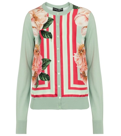 Shop Dolce & Gabbana Floral Silk Twill Cardigan In Green