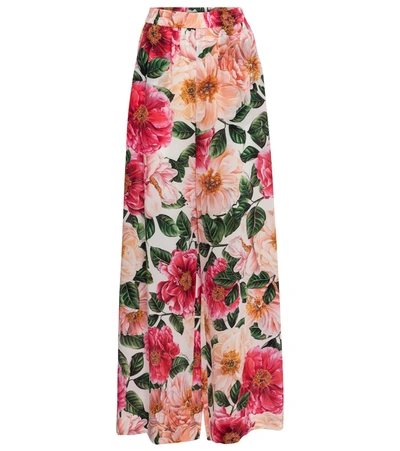 Shop Dolce & Gabbana Floral Wide-leg Silk Cady Pants In Pink