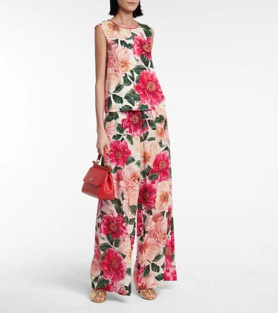 Shop Dolce & Gabbana Floral Wide-leg Silk Cady Pants In Pink