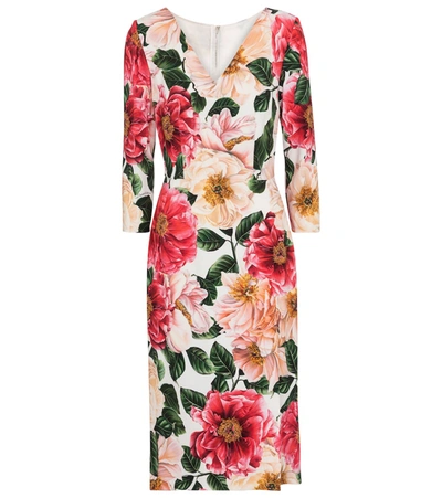 Shop Dolce & Gabbana Floral Cady Midi Dress In Pink