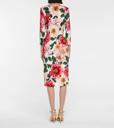 Shop Dolce & Gabbana Floral Cady Midi Dress In Pink