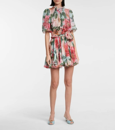 Shop Dolce & Gabbana Floral Silk Chiffon Minidress In Pink