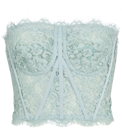 Shop Dolce & Gabbana Floral-lace Cotton-blend Bustier In Blue
