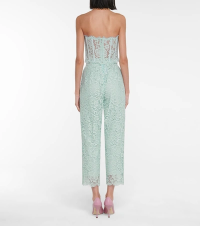 Shop Dolce & Gabbana Floral-lace Cotton-blend Bustier In Blue