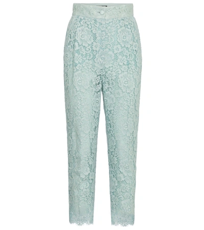 Shop Dolce & Gabbana Cotton-blend Lace Straight Pants In Blue