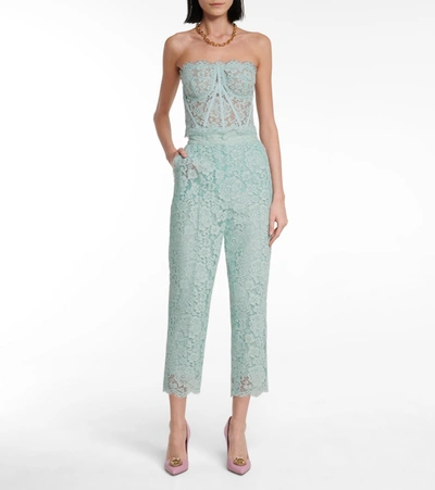 Shop Dolce & Gabbana Cotton-blend Lace Straight Pants In Blue