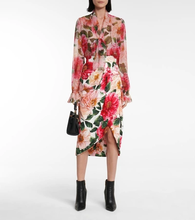Shop Dolce & Gabbana Floral Midi Skirt In Multicoloured