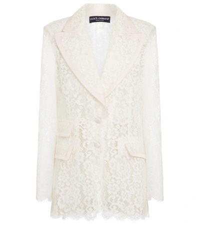 Shop Dolce & Gabbana Lace Blazer In White