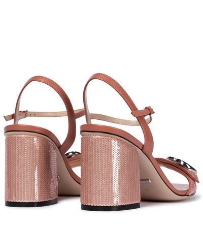 Shop Gucci Marmont Sequined Leather Sandals In Pink