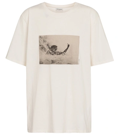 Shop Saint Laurent Printed Cotton T-shirt In White