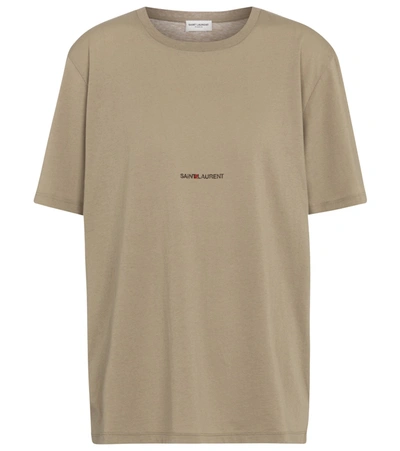 Shop Saint Laurent Logo Cotton T-shirt In Grey